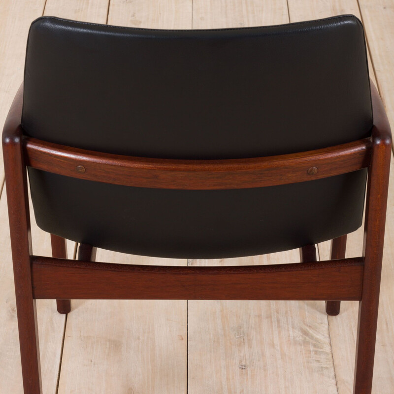 Vintage Paper Knife chair by Kai Kristiansen in teak desk dining chair in black leather, Denmark 1960s 