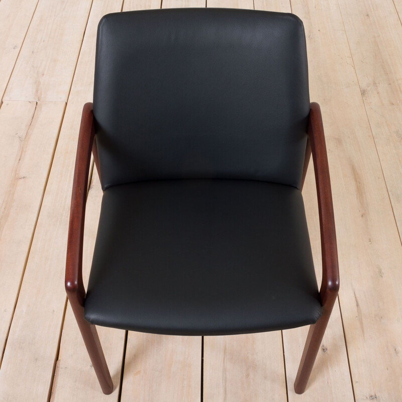 chaise de bureau vintage Paper Knife en teck en cuir noir par Kai Kristiansen, Danemark 1960