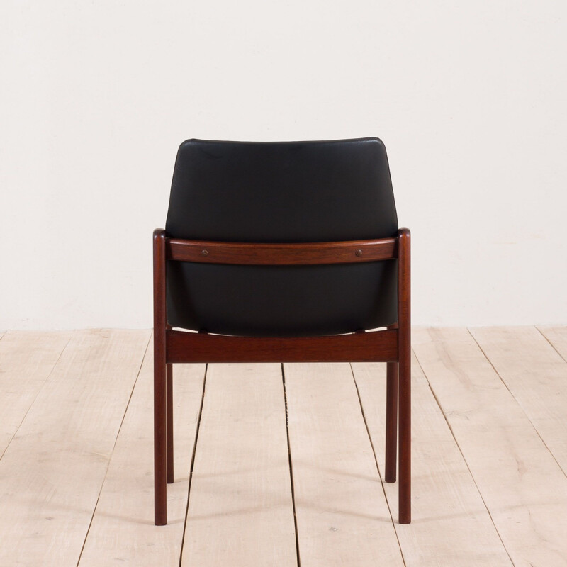 Vintage Paper Knife chair by Kai Kristiansen in teak desk dining chair in black leather, Denmark 1960s 