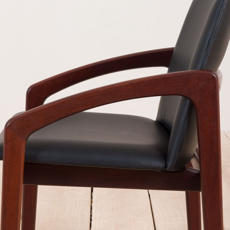 Vintage Paper Knife chair by Kai Kristiansen in teak desk dining chair in black leather, Denmark 1960s 