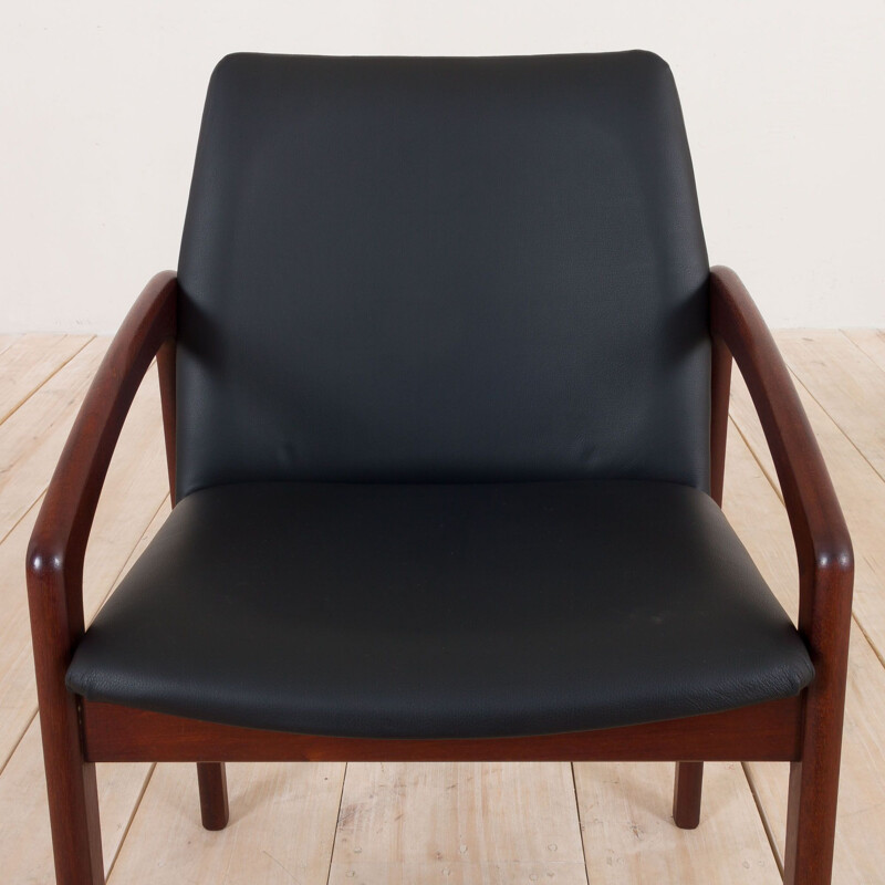 Vintage Paper Knife chair by Kai Kristiansen in teak desk dining chair in black leather, Denmark 1960s 