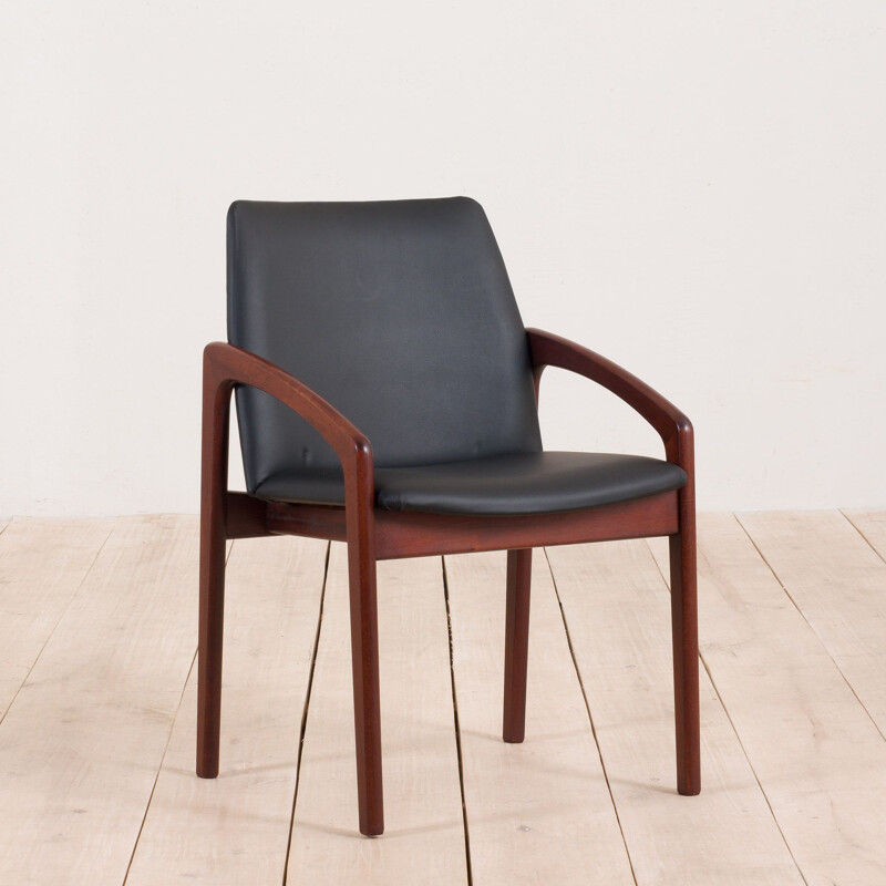 Vintage Paper Knife chair by Kai Kristiansen in teak desk dining chair in black leather, Denmark 1960s 