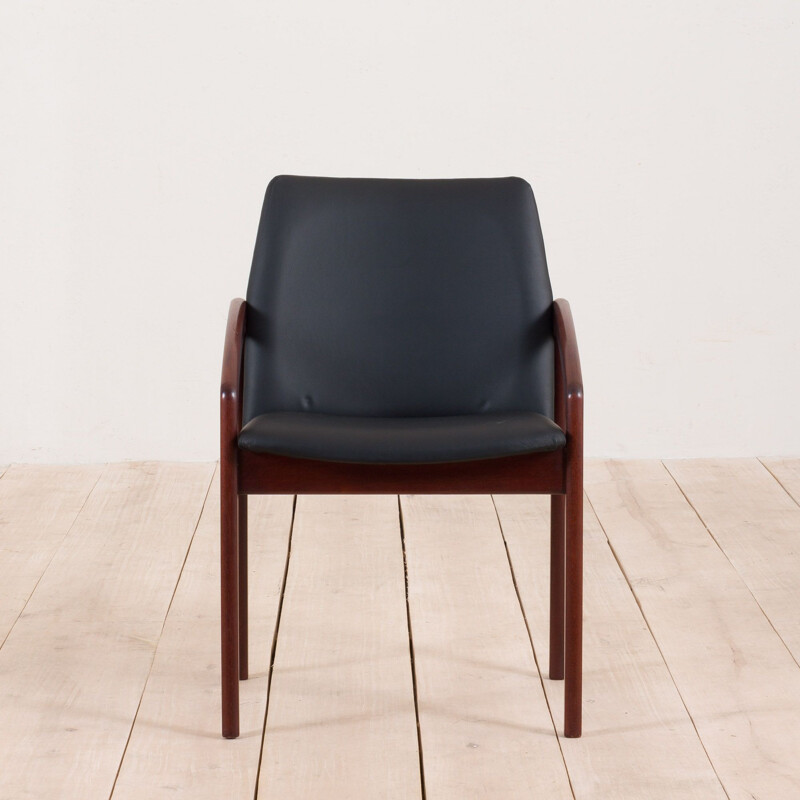 Vintage Paper Knife chair by Kai Kristiansen in teak desk dining chair in black leather, Denmark 1960s 