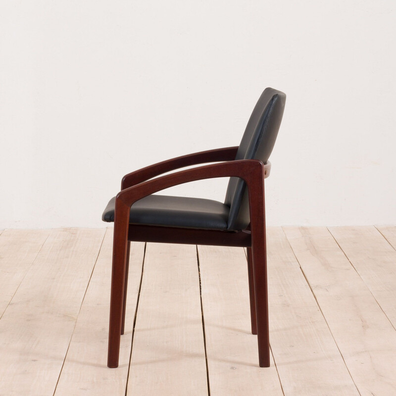 Vintage Paper Knife chair by Kai Kristiansen in teak desk dining chair in black leather, Denmark 1960s 