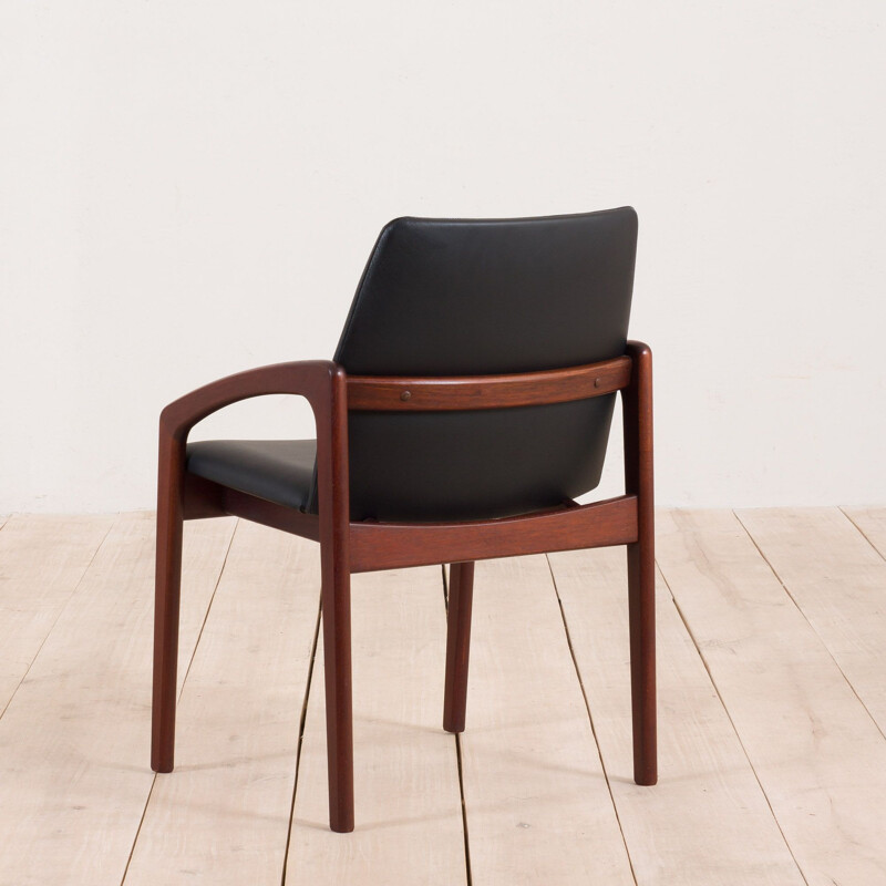 Vintage Paper Knife chair by Kai Kristiansen in teak desk dining chair in black leather, Denmark 1960s 