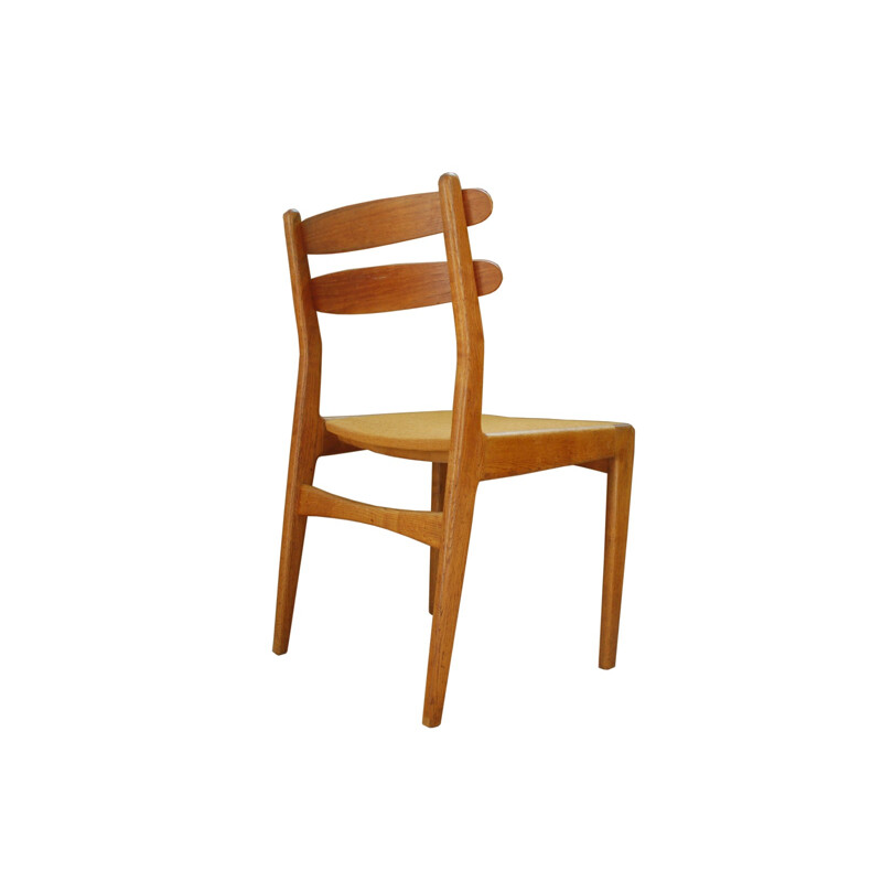 Set of 6 Danish dining chairs in teak and yellow fabric - 1960s