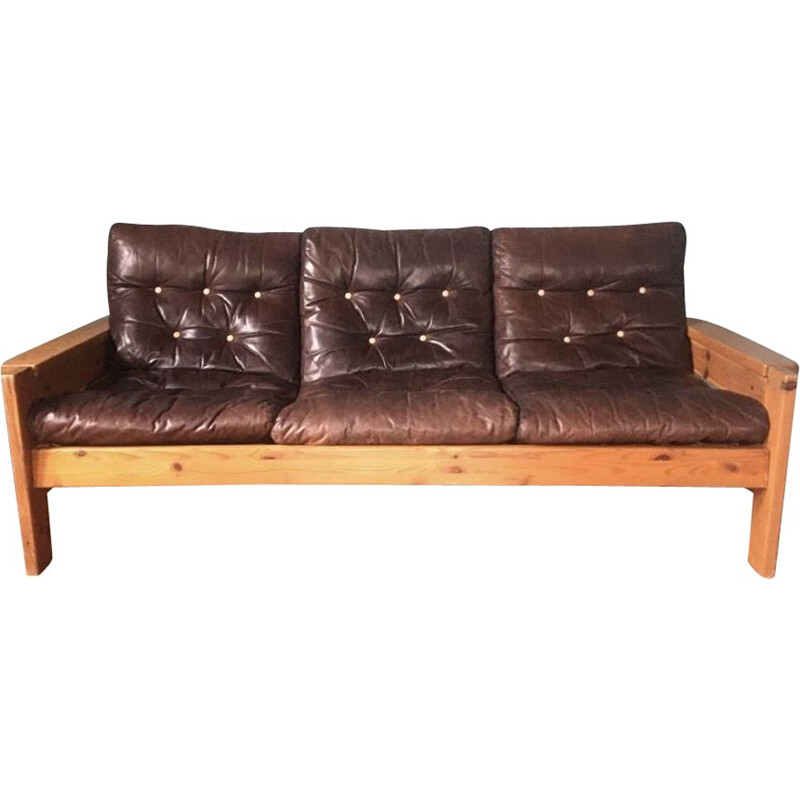 Vintage 3-seater leather sofa 1970s