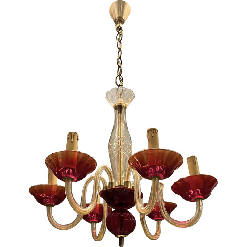 Vintage Venetian Ruby Red Murano Glass Chandelier, UK