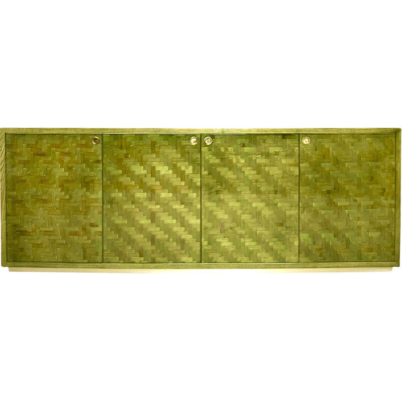 Vintage Cresdenza by alberto Smania in MOsaic Palm leaf and brass, Italy 1970s