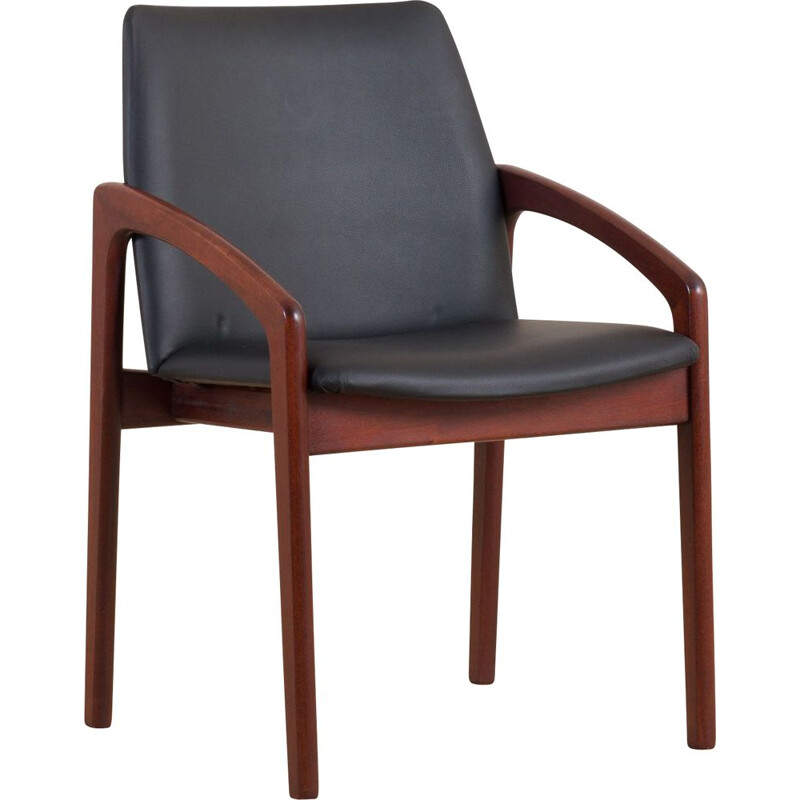 Vintage Paper Knife chair by Kai Kristiansen in teak desk dining chair in black leather, Denmark 1960s 