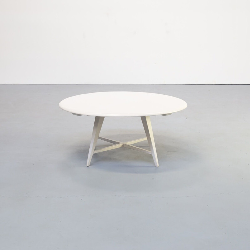 Table basse vintage ronde en bois blanc par Bas van Pelt 1980
