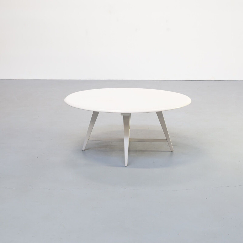 Vintage White round wooden coffee table by Bas van Pelt 1980s