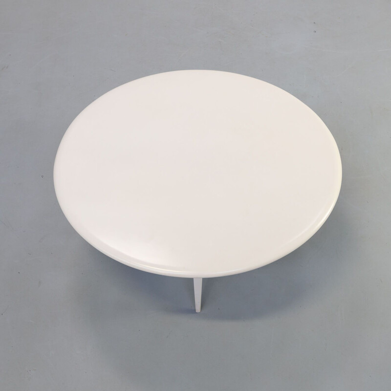Vintage White round wooden coffee table by Bas van Pelt 1980s