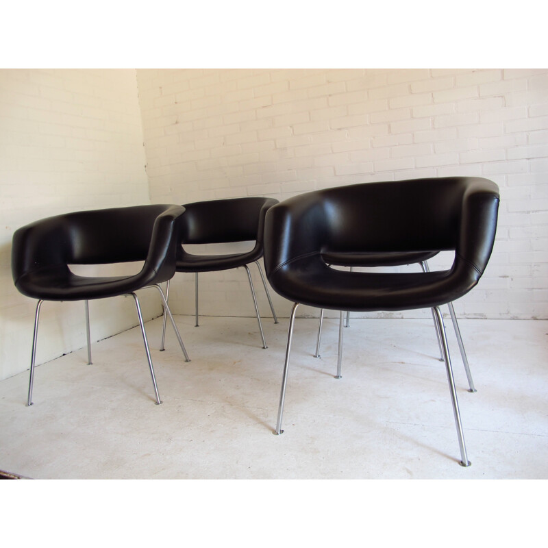 Set of 4 Artifort chairs in black leatherette, Geoffrey HARCOURT  - 1960s