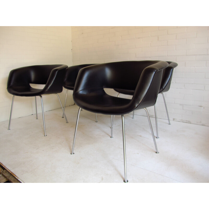 Set of 4 Artifort chairs in black leatherette, Geoffrey HARCOURT  - 1960s