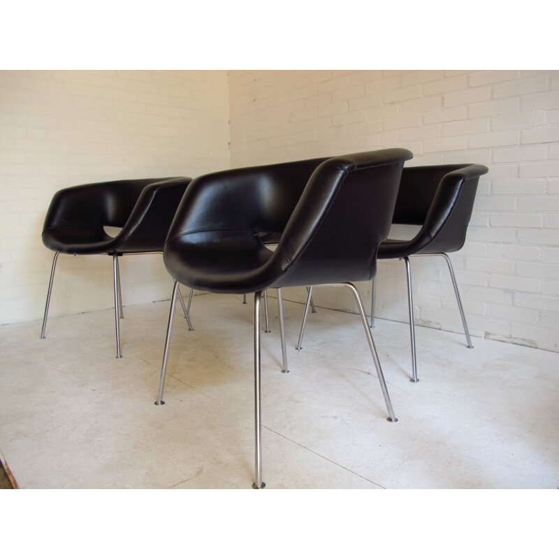 Set of 4 Artifort chairs in black leatherette, Geoffrey HARCOURT  - 1960s