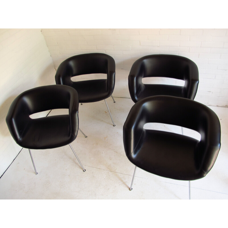 Set of 4 Artifort chairs in black leatherette, Geoffrey HARCOURT  - 1960s