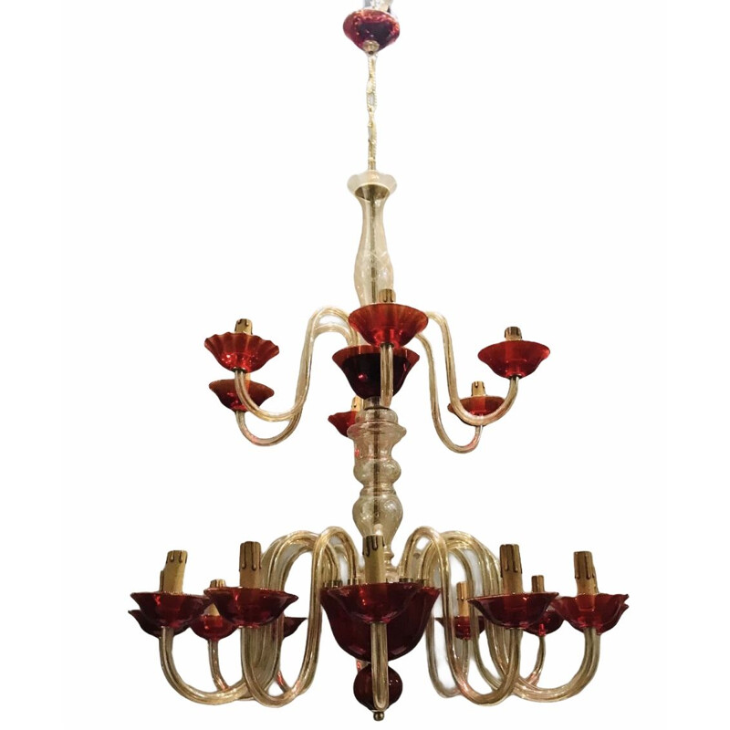 Large vintage Venetian Ruby Red Murano Glass Chandelier