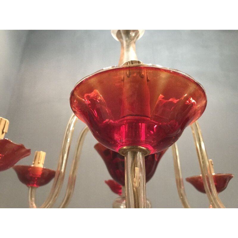 Large vintage Venetian Ruby Red Murano Glass Chandelier