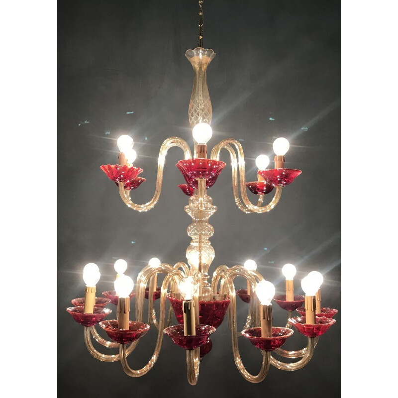 Large vintage Venetian Ruby Red Murano Glass Chandelier