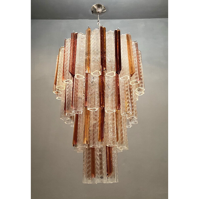 Large vintage Murano Glass Caramel Rose Prism Chandelier