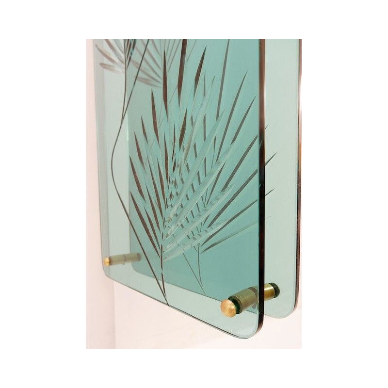 Espejo de consola vintage con panel de cristal grabado, Italia 1960