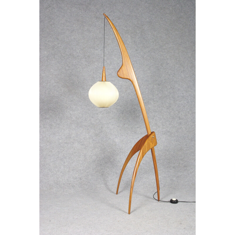 Lampadaire "Mante Religieuse" en bois d'acajou, Jean RISPAL - 1950