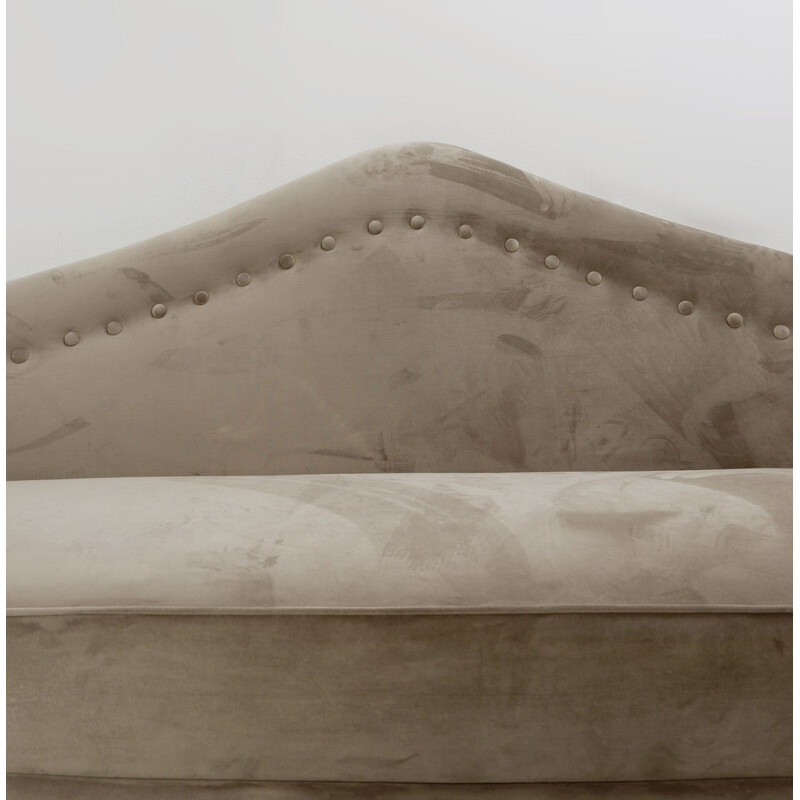 Vintage sofa with pointed back grey velvet upholstery Italian