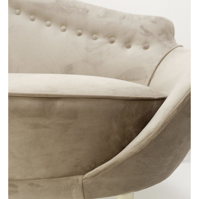 Canapé vintage à dossier pointu Revêtement en velours gris italien 