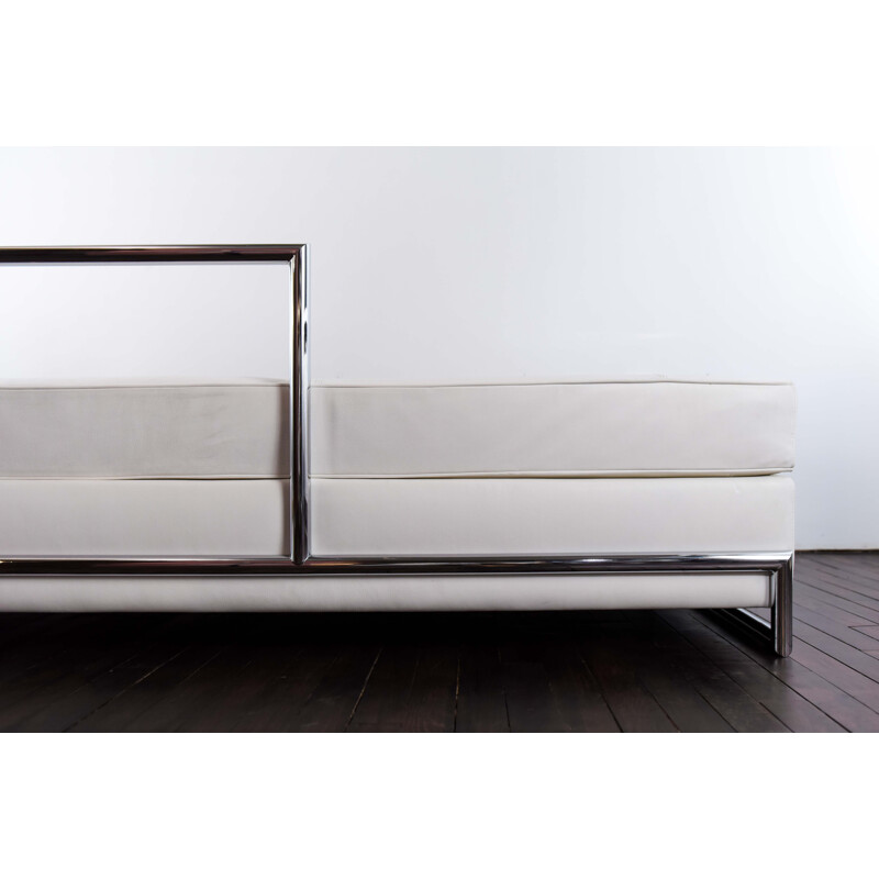 Lit de jour vintage Eileen Gray en cuir blanc et chrome