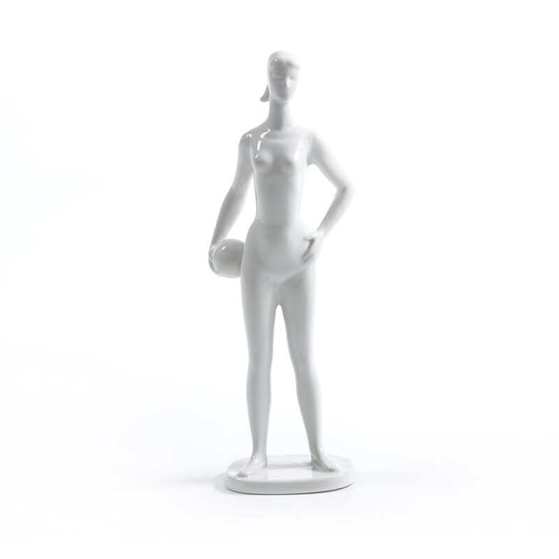 Estatua vintage de mujer de porcelana blanca, Checoslovaquia 1960
