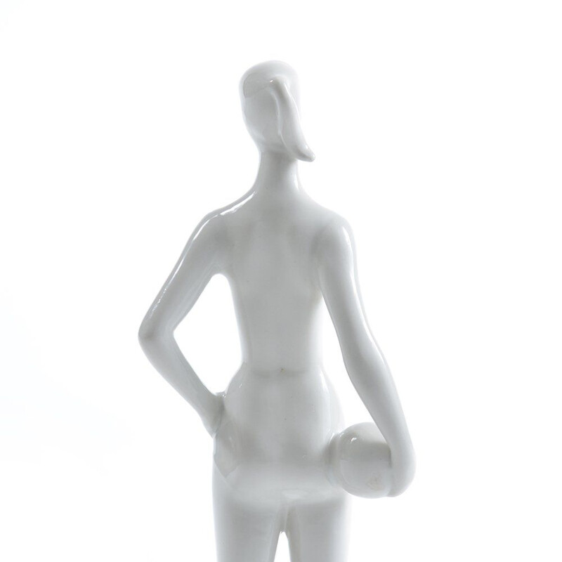 Estatua vintage de mujer de porcelana blanca, Checoslovaquia 1960