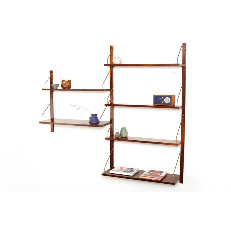 Vintage rosewood and brass wall unit, Denmark 1960s