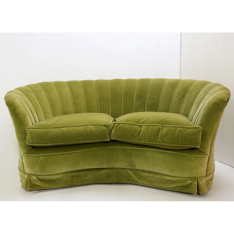 Vintage Shell Sofa Vintage 2 Seater Velvet Sofa Green Original