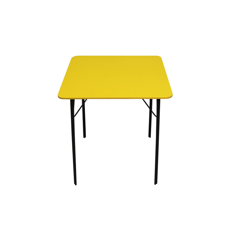 Mesa de jantar em contraplacado Vintage amarelo com base metálica, 1960