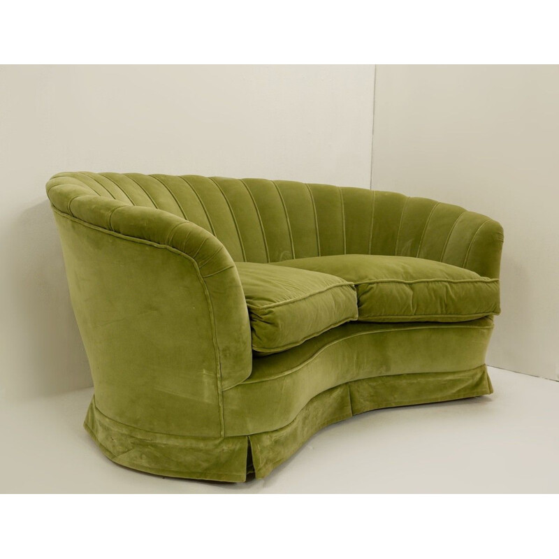 Vintage Shell Sofa Vintage 2 Seater Velvet Sofa Green Original