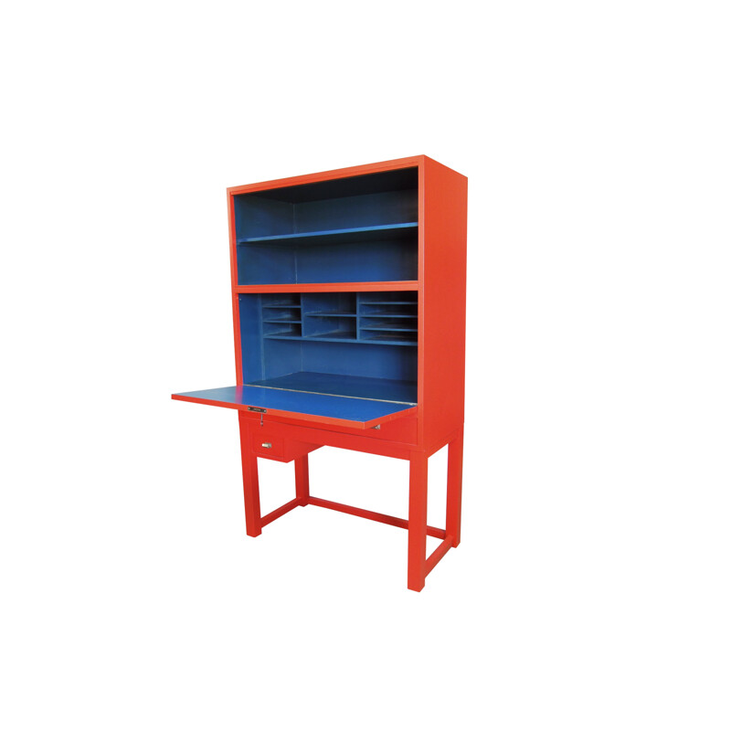 Vintage red and blue beech cabinet, 1930