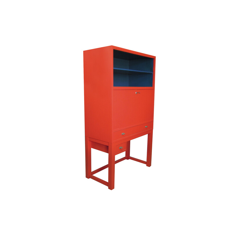 Vintage red and blue beech cabinet, 1930