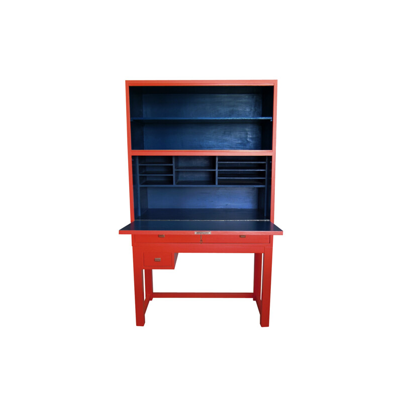 Vintage red and blue beech cabinet, 1930