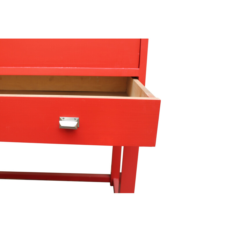 Vintage red and blue beech cabinet, 1930