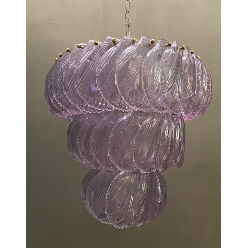 Large vintage Shell Glass Chandelier 1970s