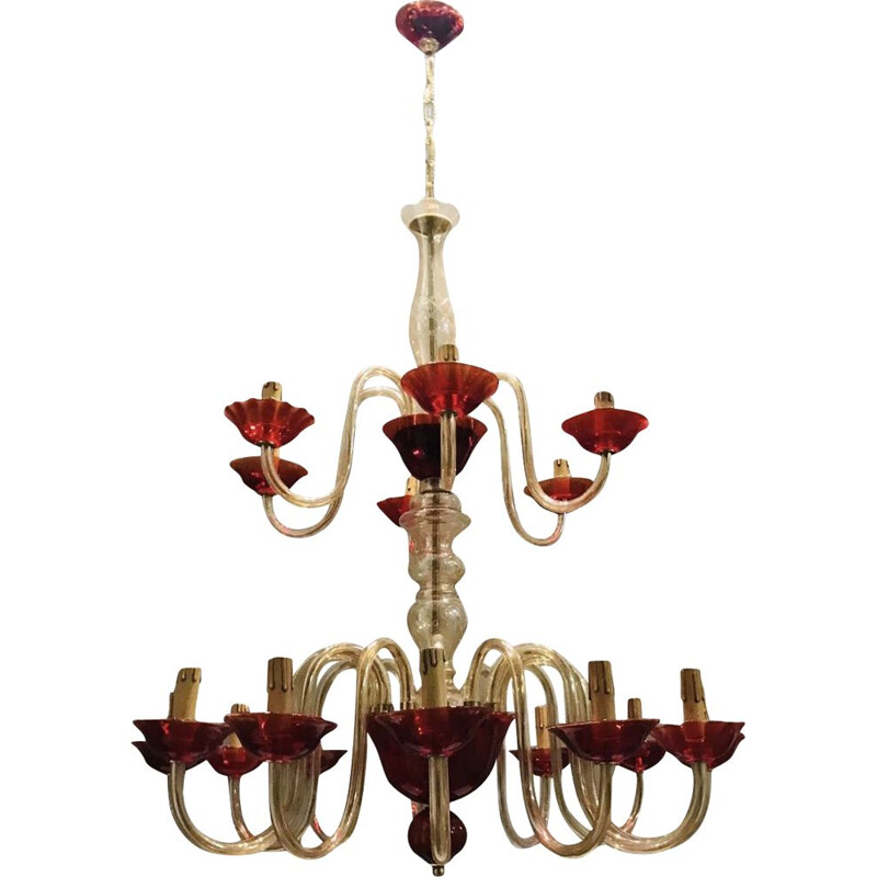 Large vintage Venetian Ruby Red Murano Glass Chandelier