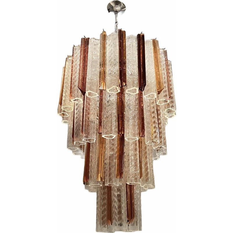 Large vintage Murano Glass Caramel Rose Prism Chandelier