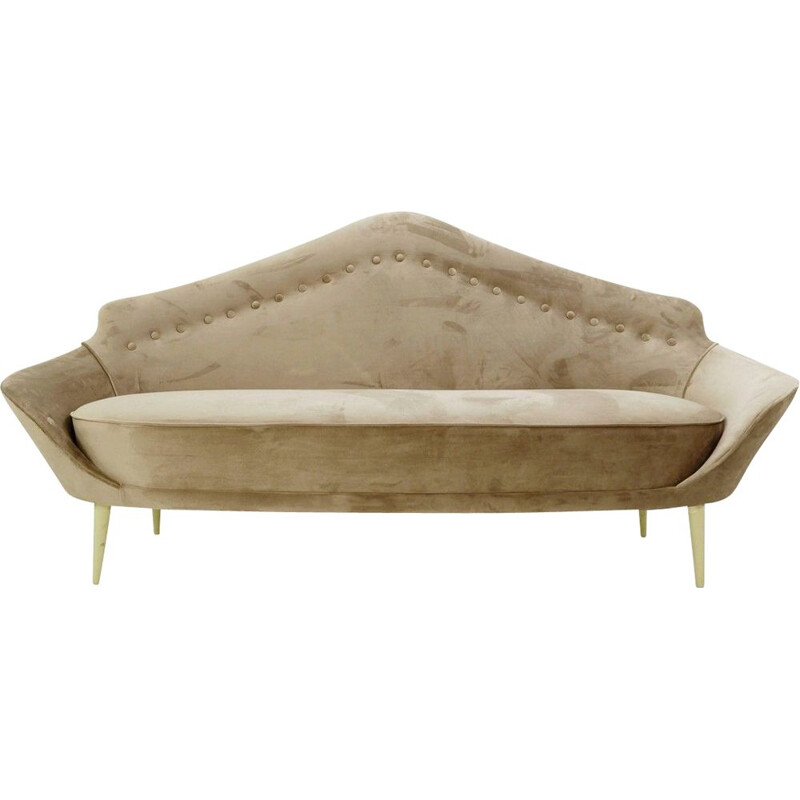 Vintage sofa with pointed back grey velvet upholstery Italian