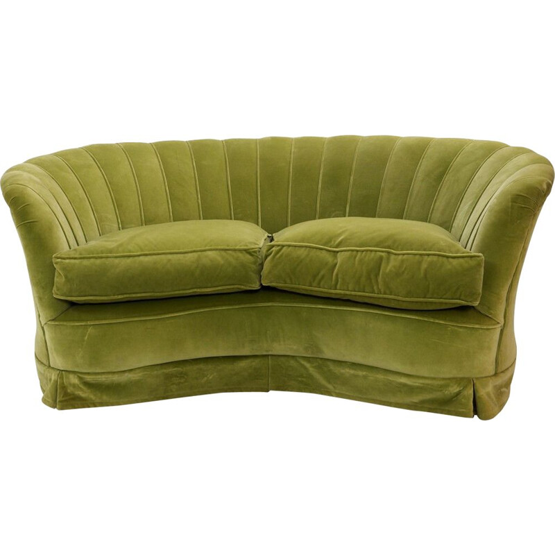 Vintage Shell Sofa Vintage 2 Seater Velvet Sofa Green Original