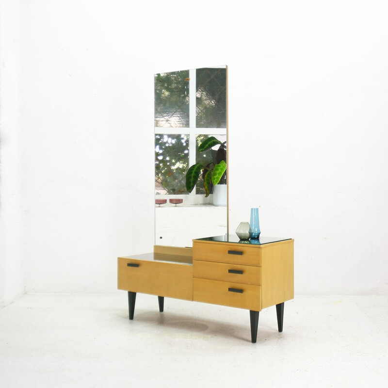 Dressing table in ashwood and metal with mirror - 1950s