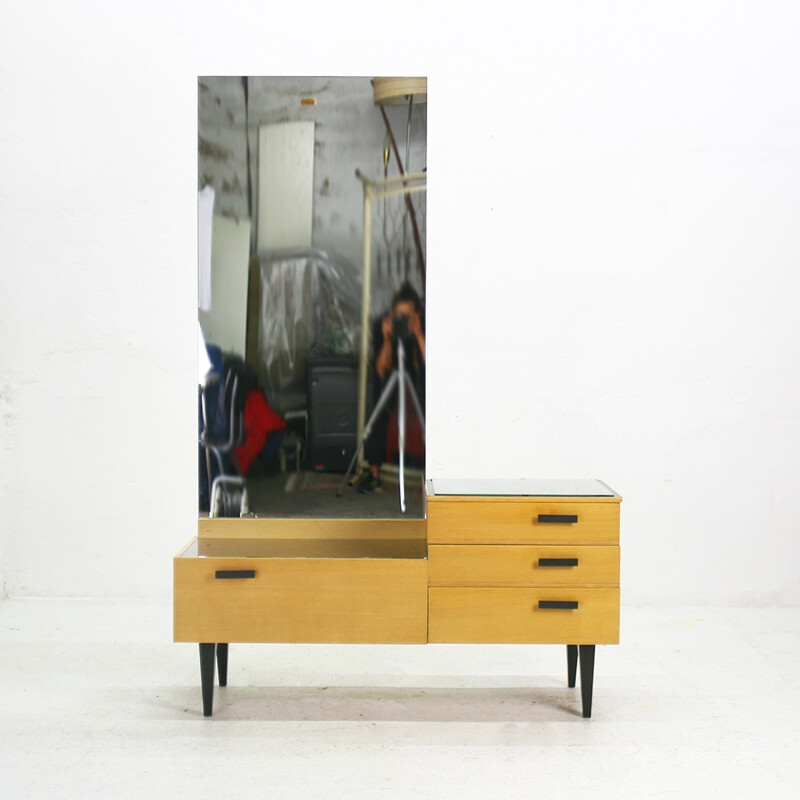 Dressing table in ashwood and metal with mirror - 1950s