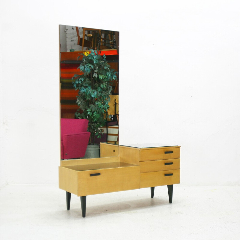 Dressing table in ashwood and metal with mirror - 1950s