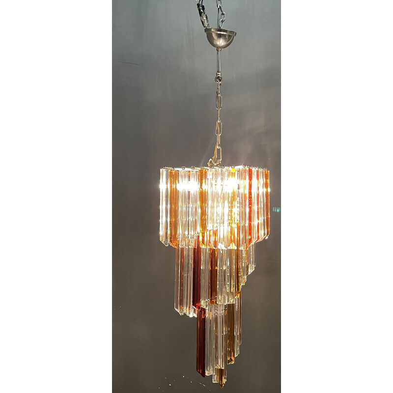 Large vintage Murano Glass Prism Chandelier 1970s 