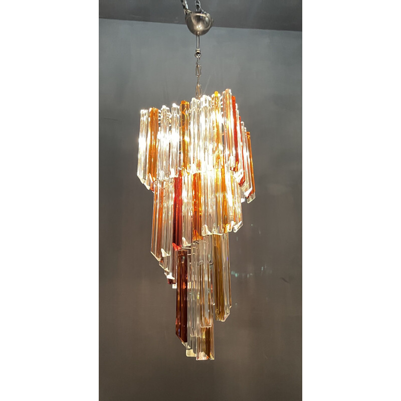 Large vintage Murano Glass Prism Chandelier 1970s 